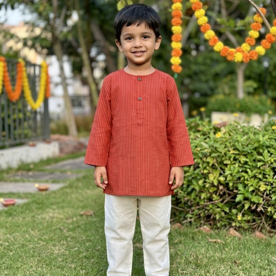 Brick Red Pinstripe Kurta Set