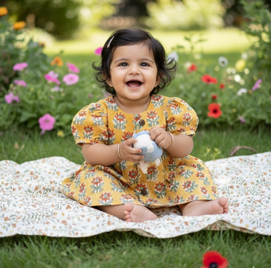 Mustard Blossom Print Baby Frock