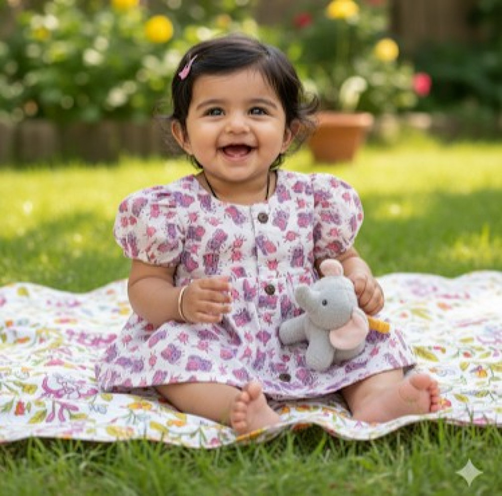 Image of Printed Cotton Puff-Sleeve