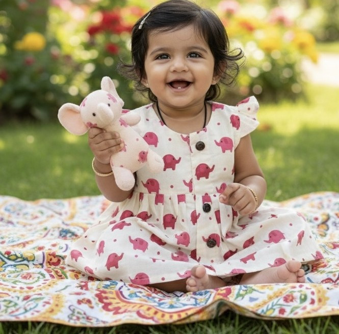 Cream Elephant Pattern Dress