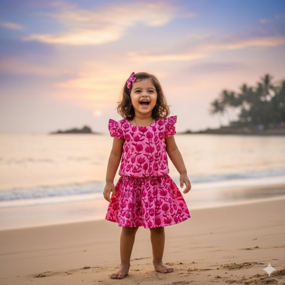 Image of Pink Floral Print Co-ord Sets- Skirt and Top