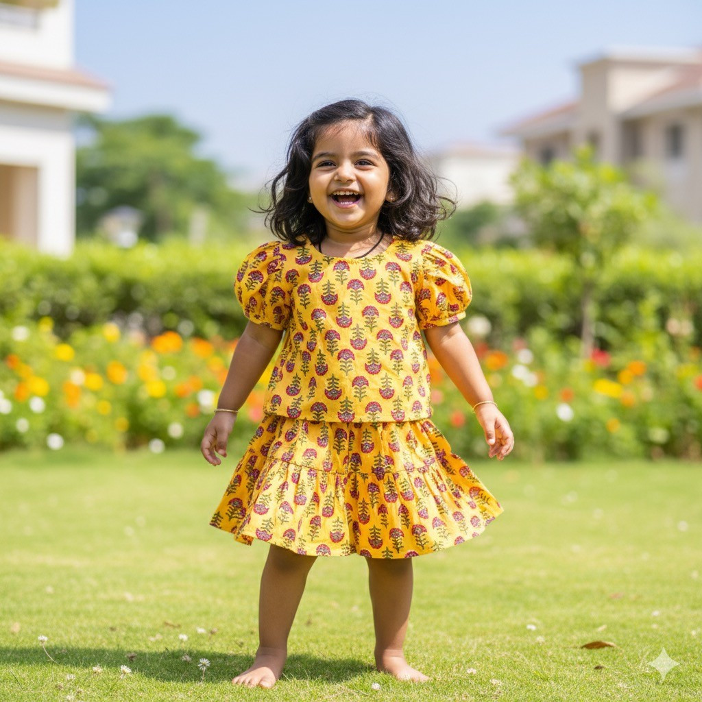 Yellow Floral Print Co-ord Sets- Skirt and Top