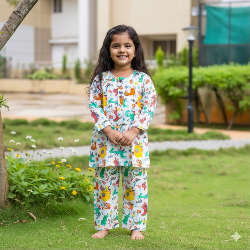 White Jungle Print Night Dress