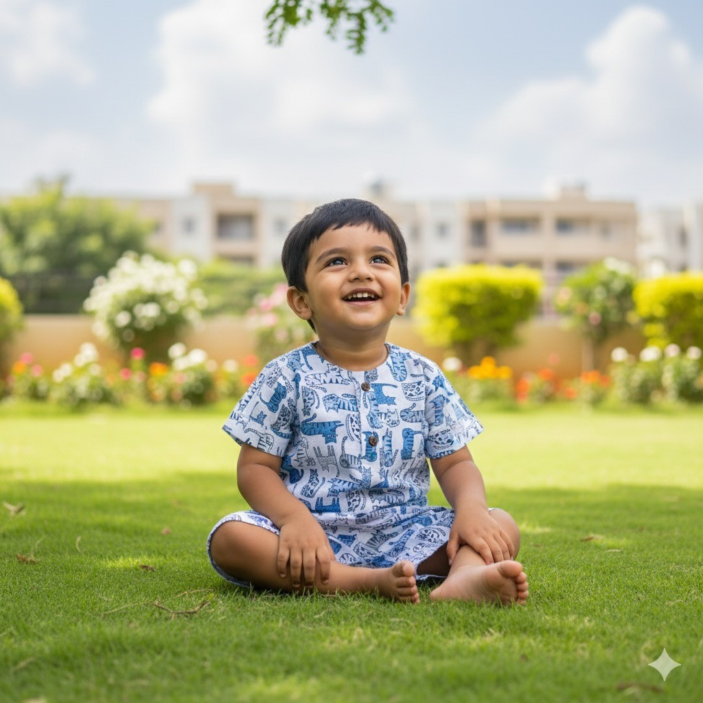 White and Blue Cat Print Summer Set