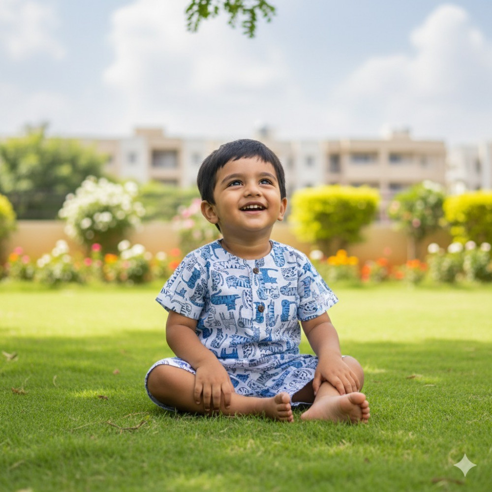 Image of White and Blue Cat Print Summer Set