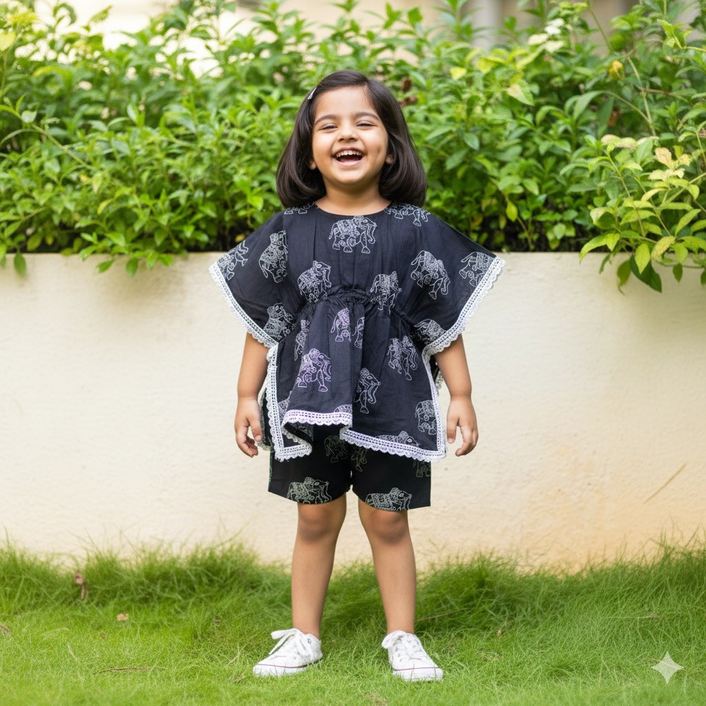 Black Ellie Print Kaftan Sets with Shorts