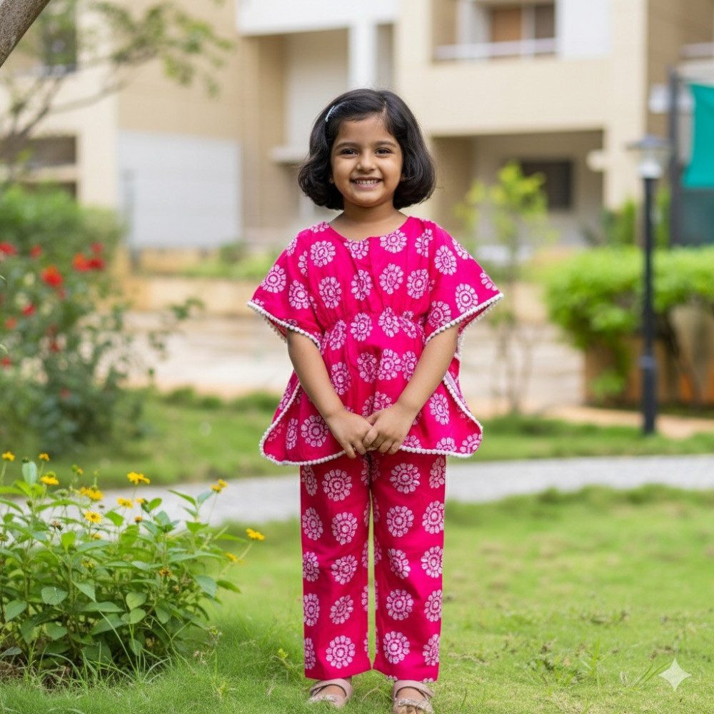 Image of Pink and White Floral Kaftan Sets with Pants