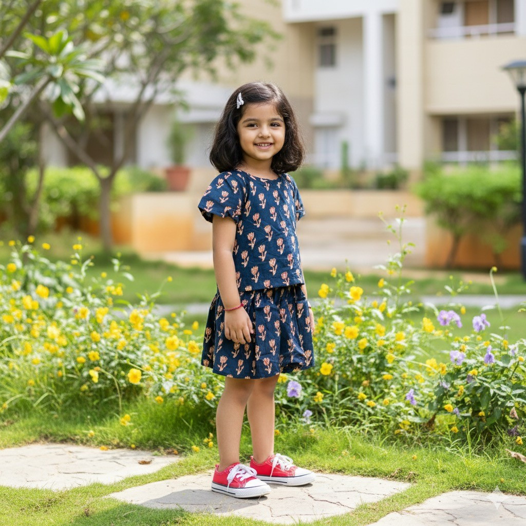 Dark Blue Flower Skirt and Top