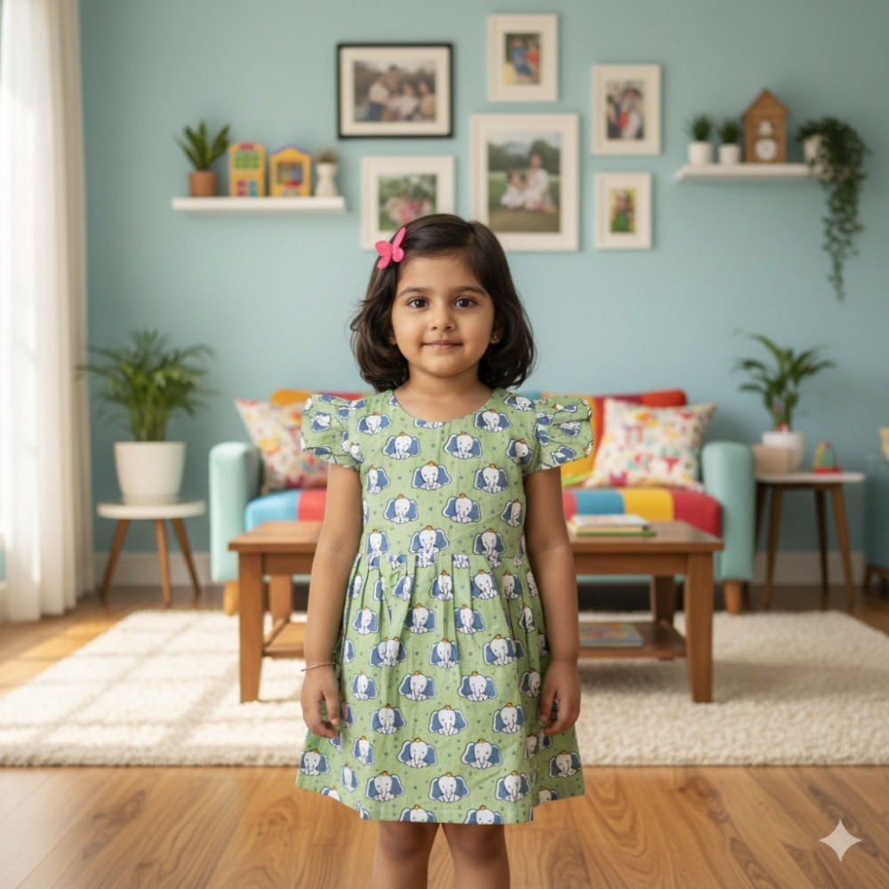 Image of Light Green Elephant Frock