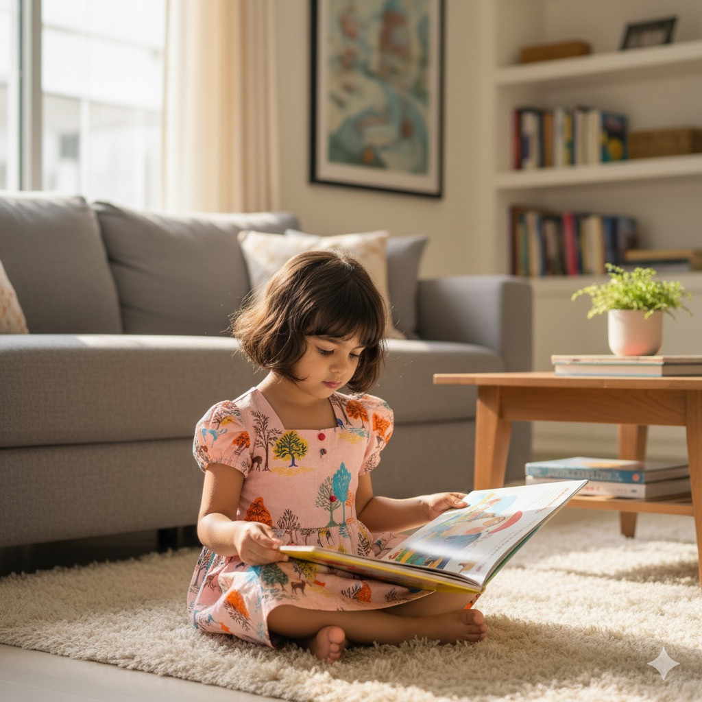 Peach Forest and Deer Print Frock