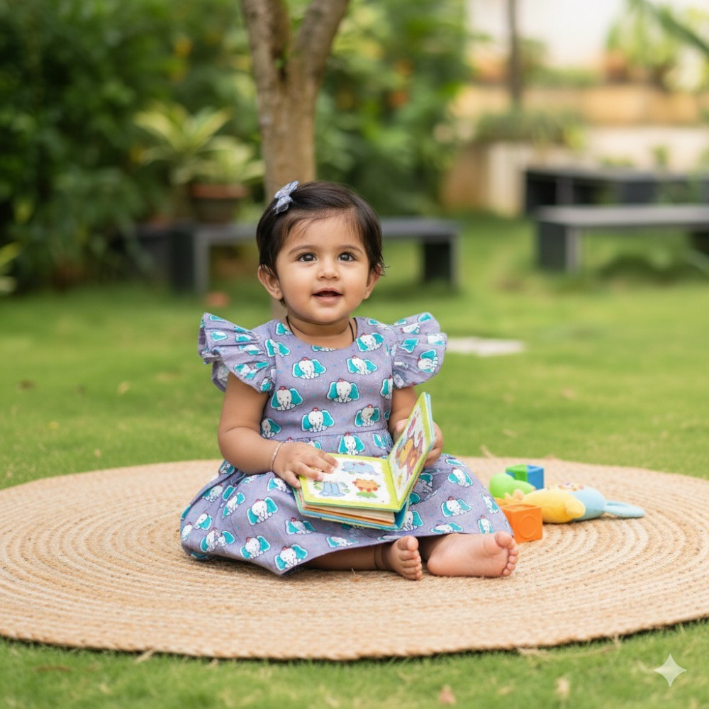 Image of Grey Elephant Print Frock