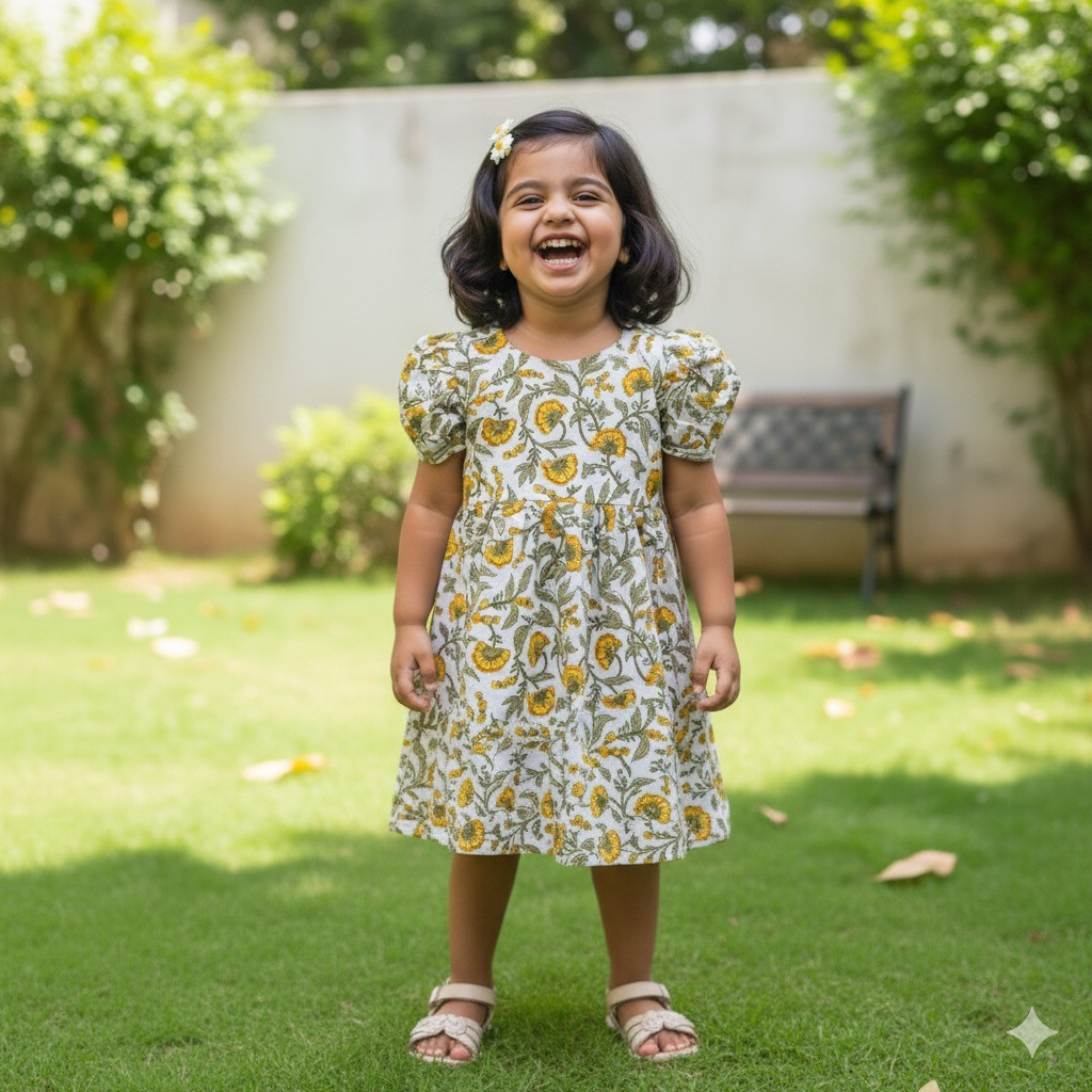 White Green Floral Frock