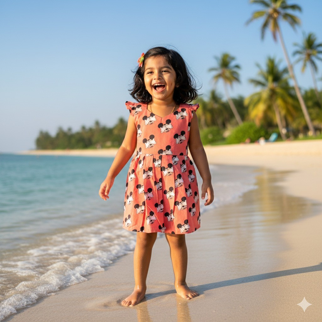 Peach Micky Print Frock