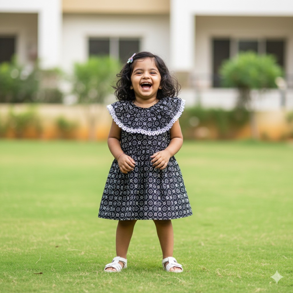 Black Ditsy Cotton Frock