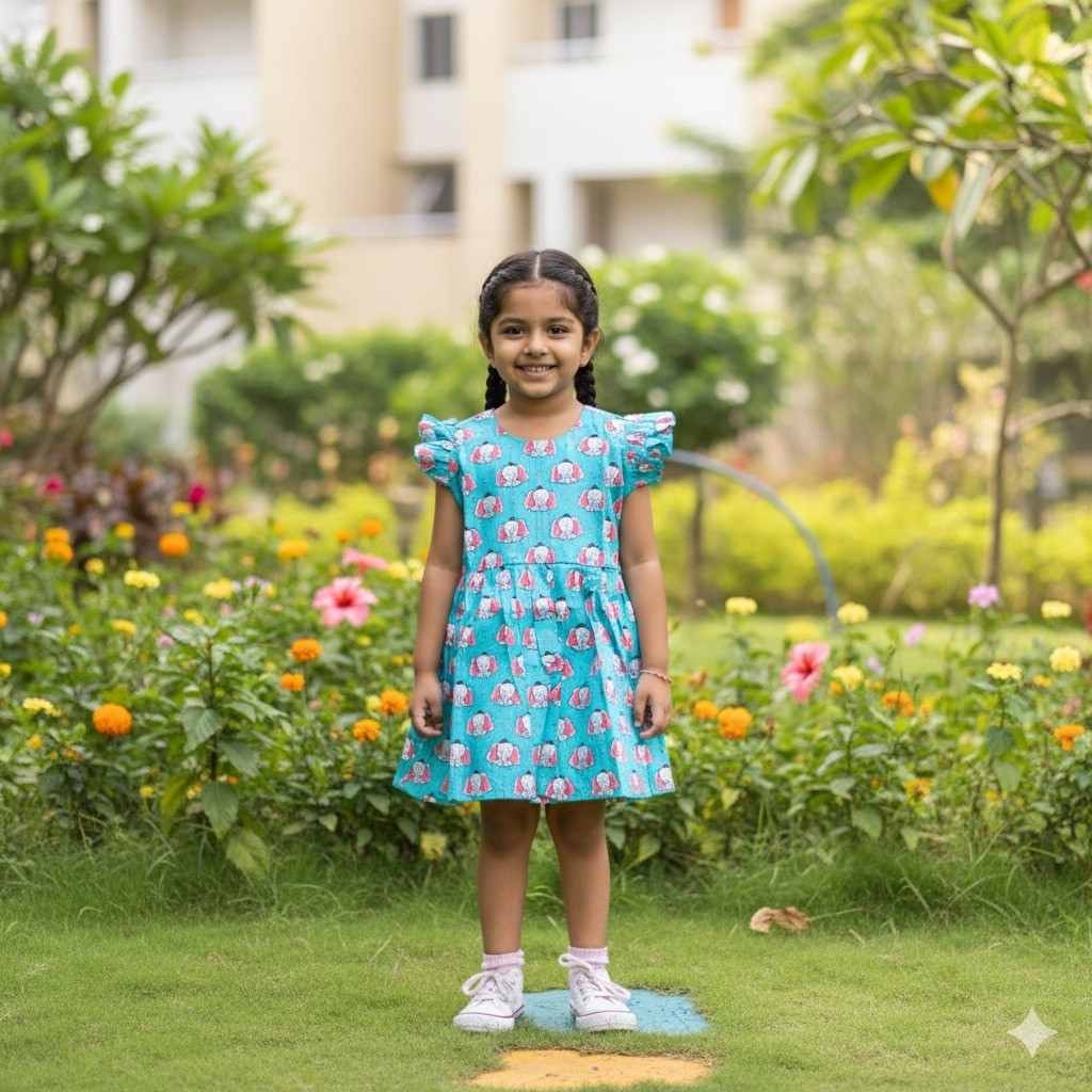Aqua Elephant Print Frock