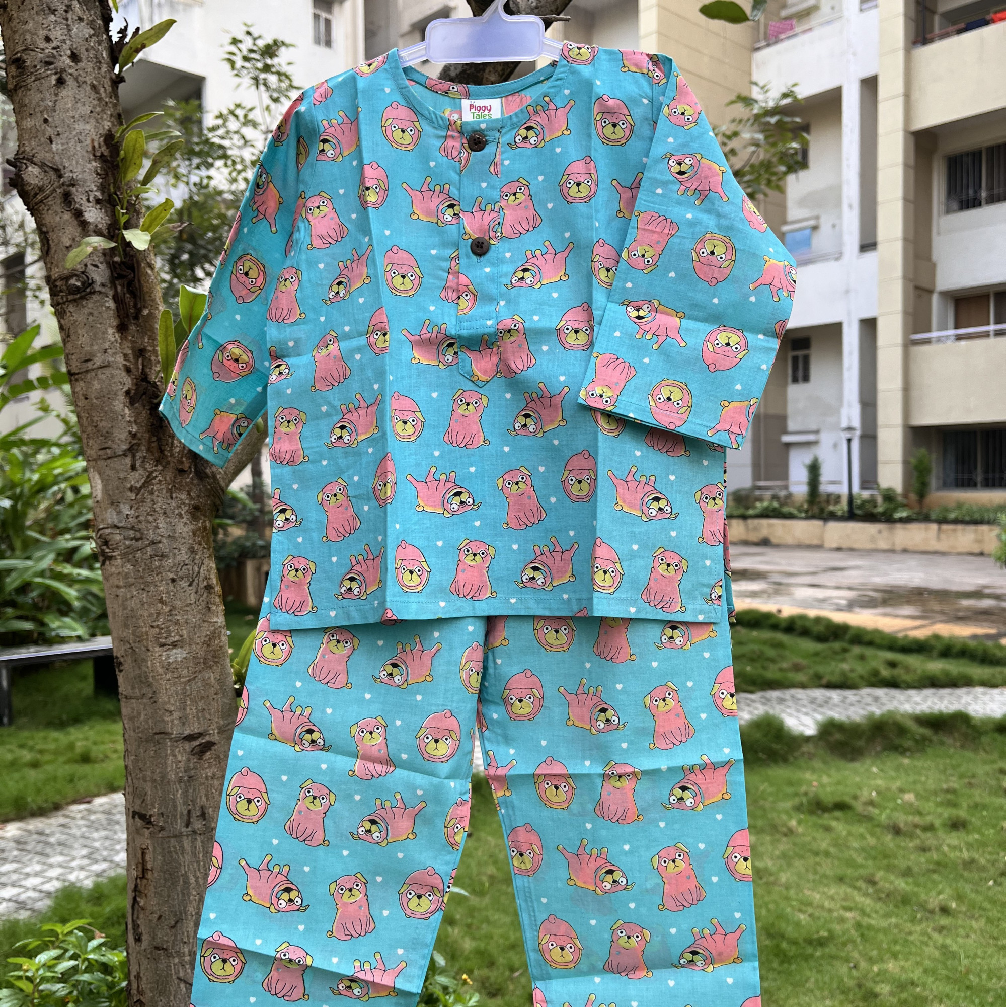 Aqua Puppy  Print  Night Dress