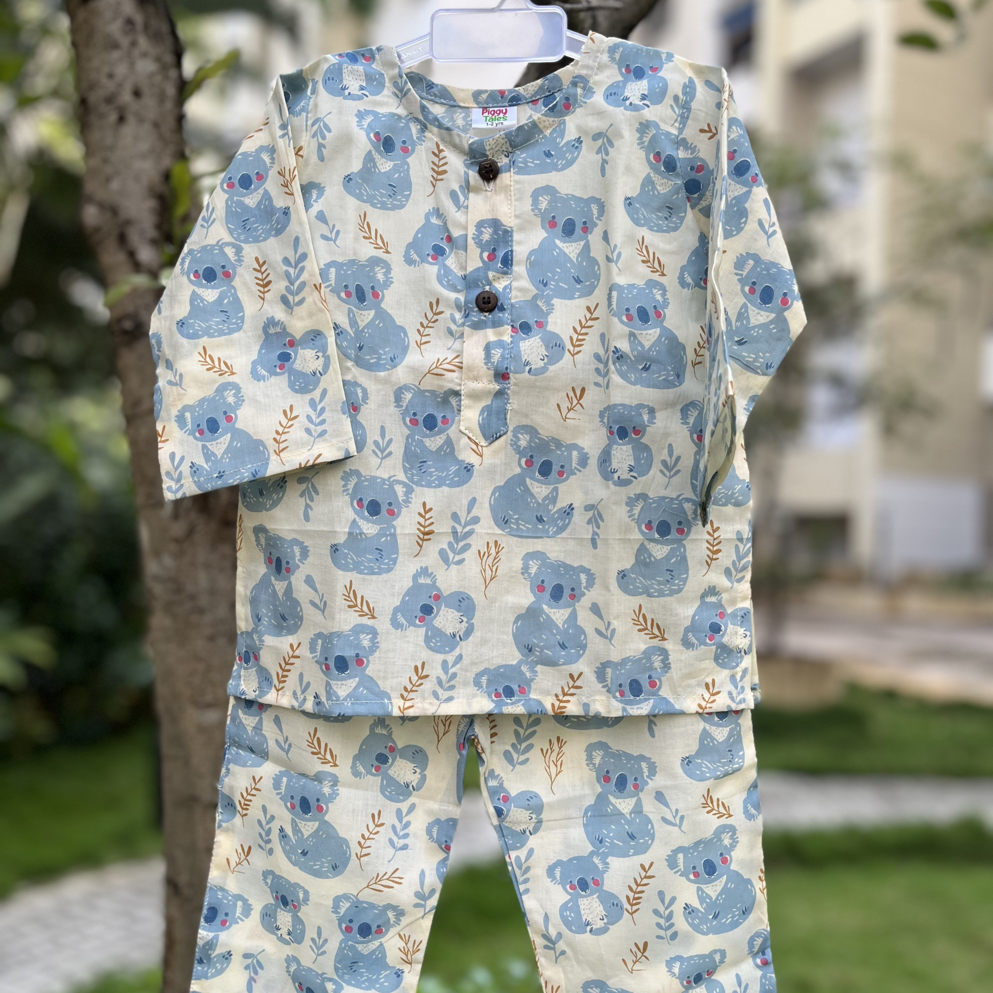 Cream and Blue Koala Print Night Dress