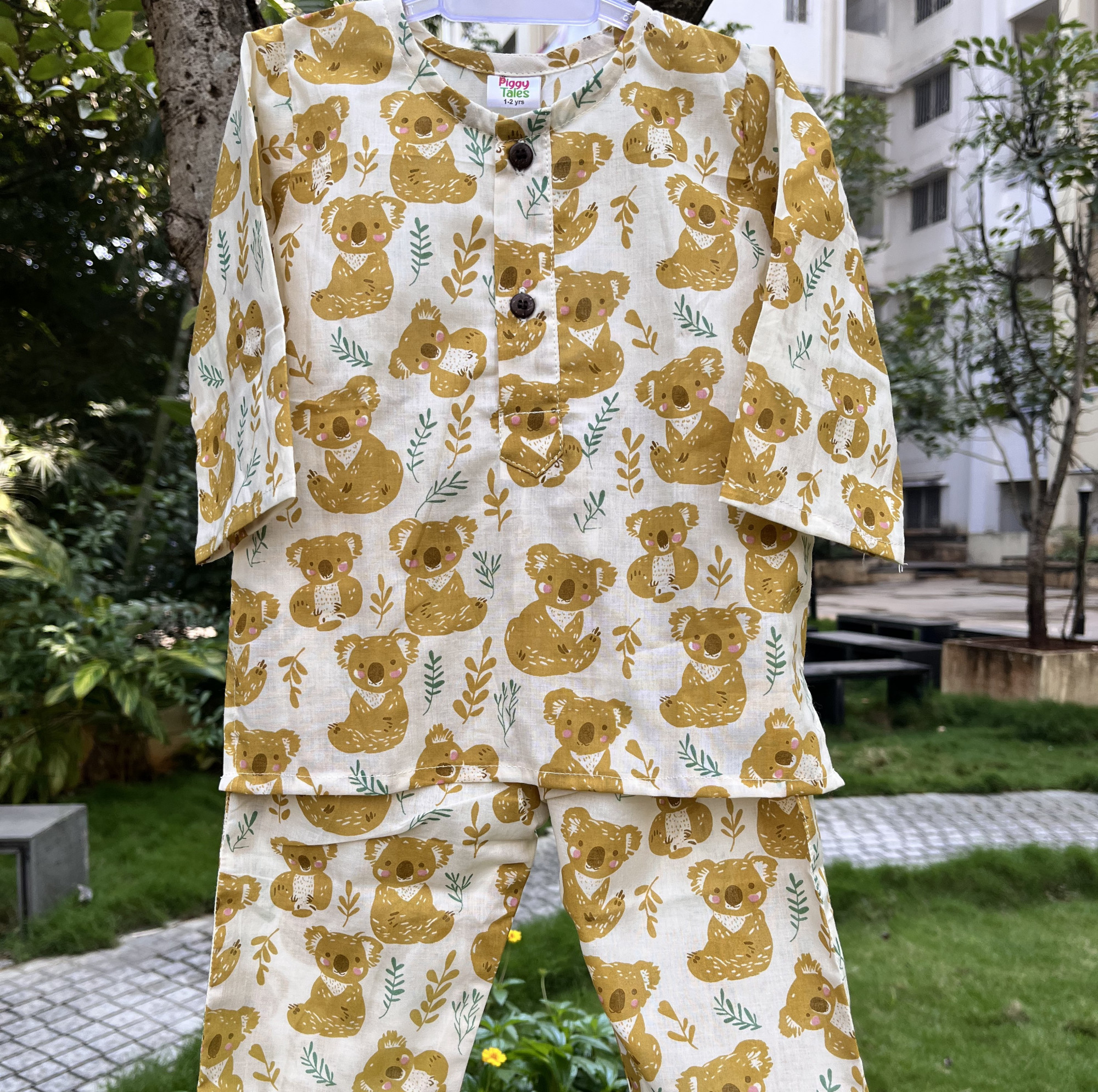 Cream and Yellow Koala Print Night Dress