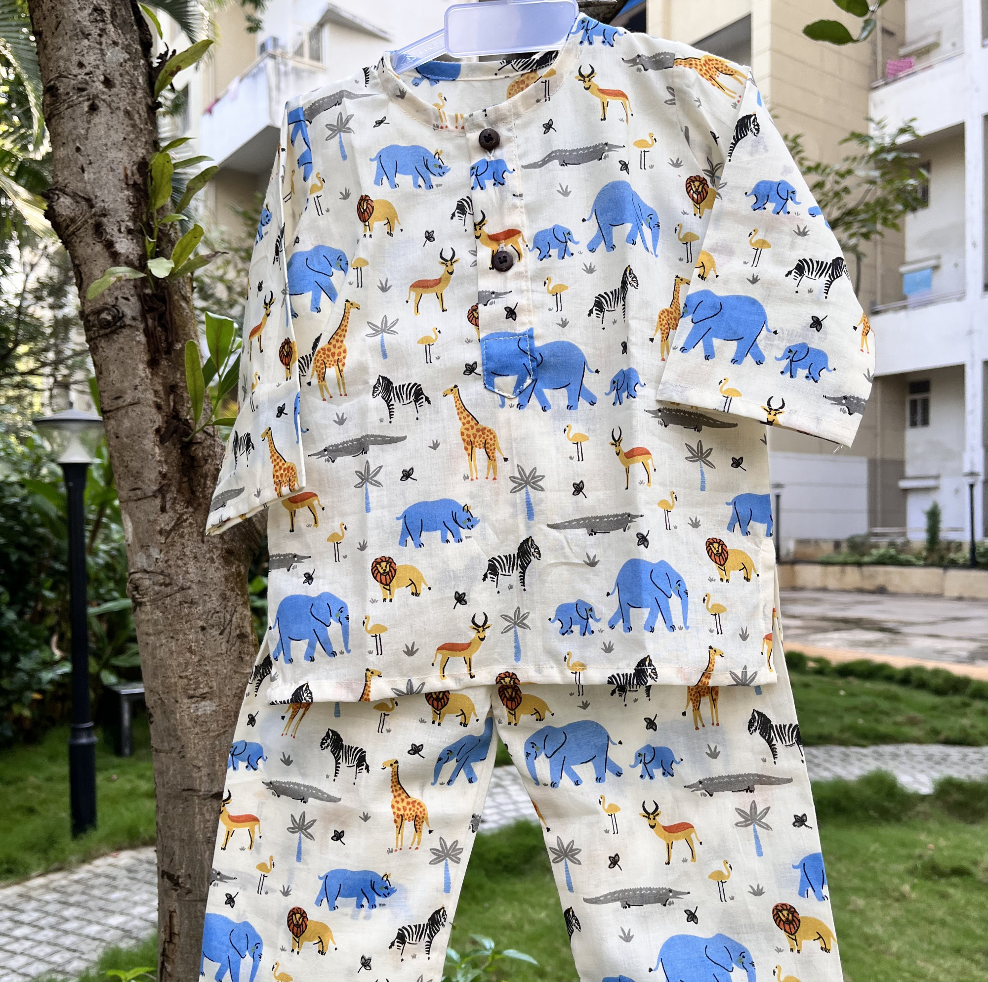 Cream and Safari Print  Night Dress