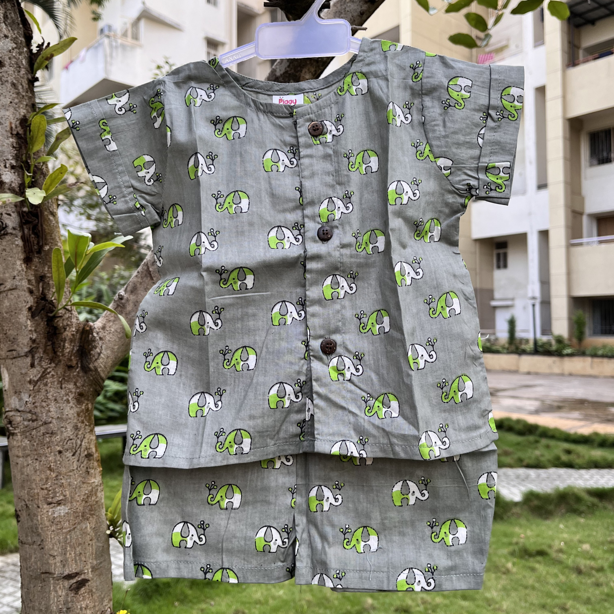 Khaki Elephant Print Set