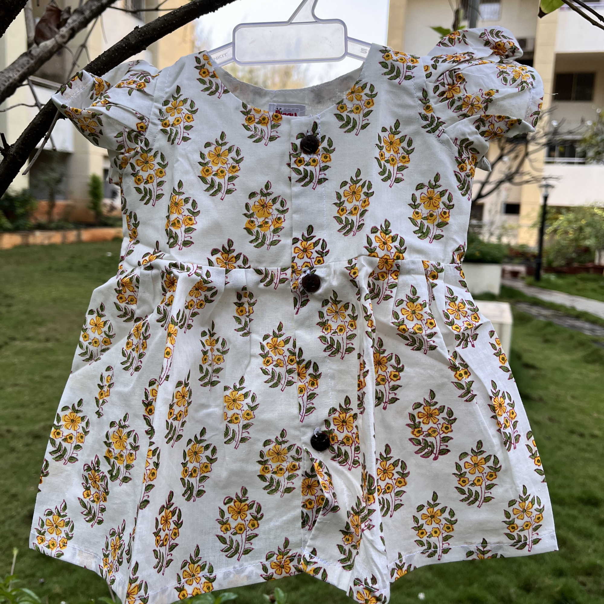 Yellow Floral Cream Dress