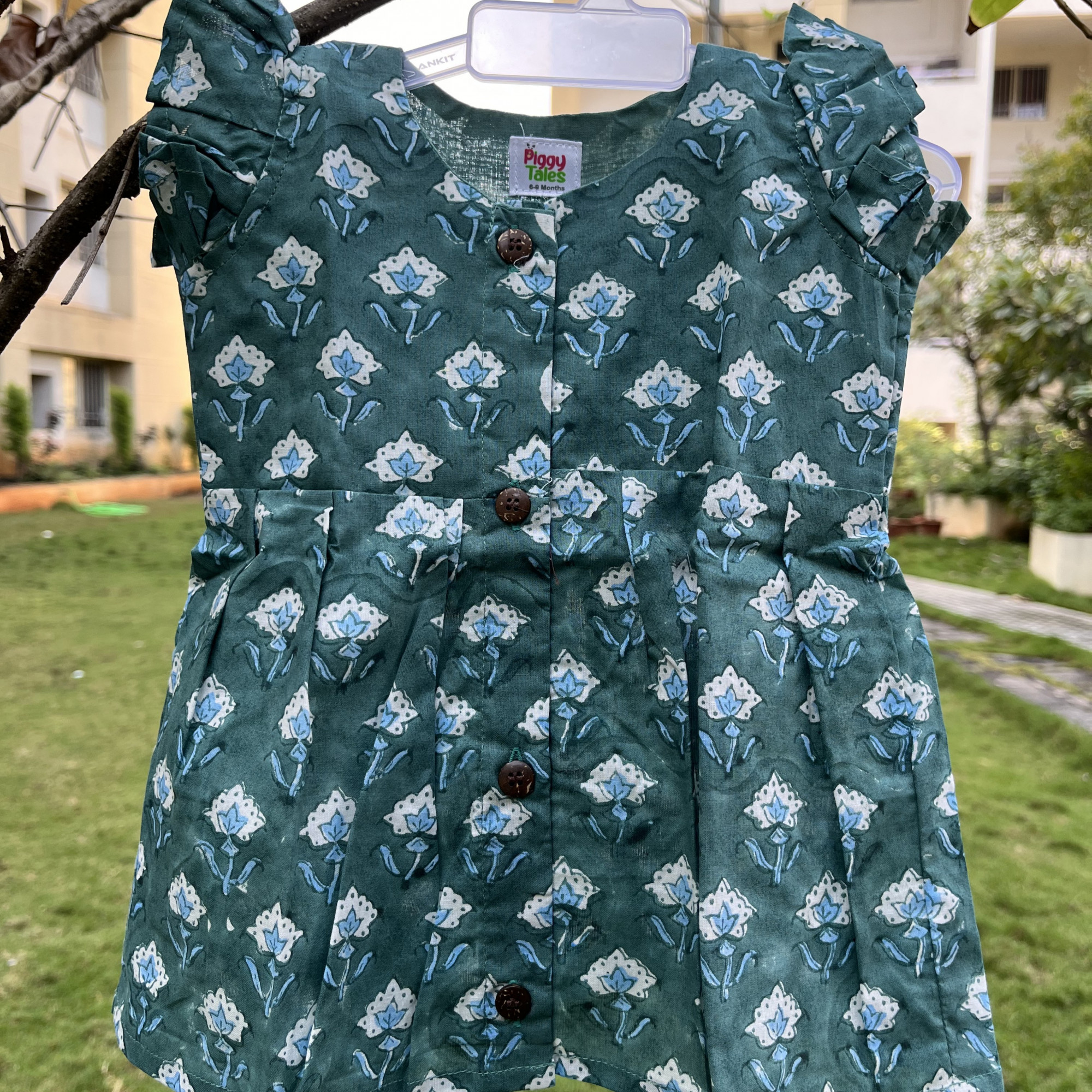 Green Meadow Print Baby Frock