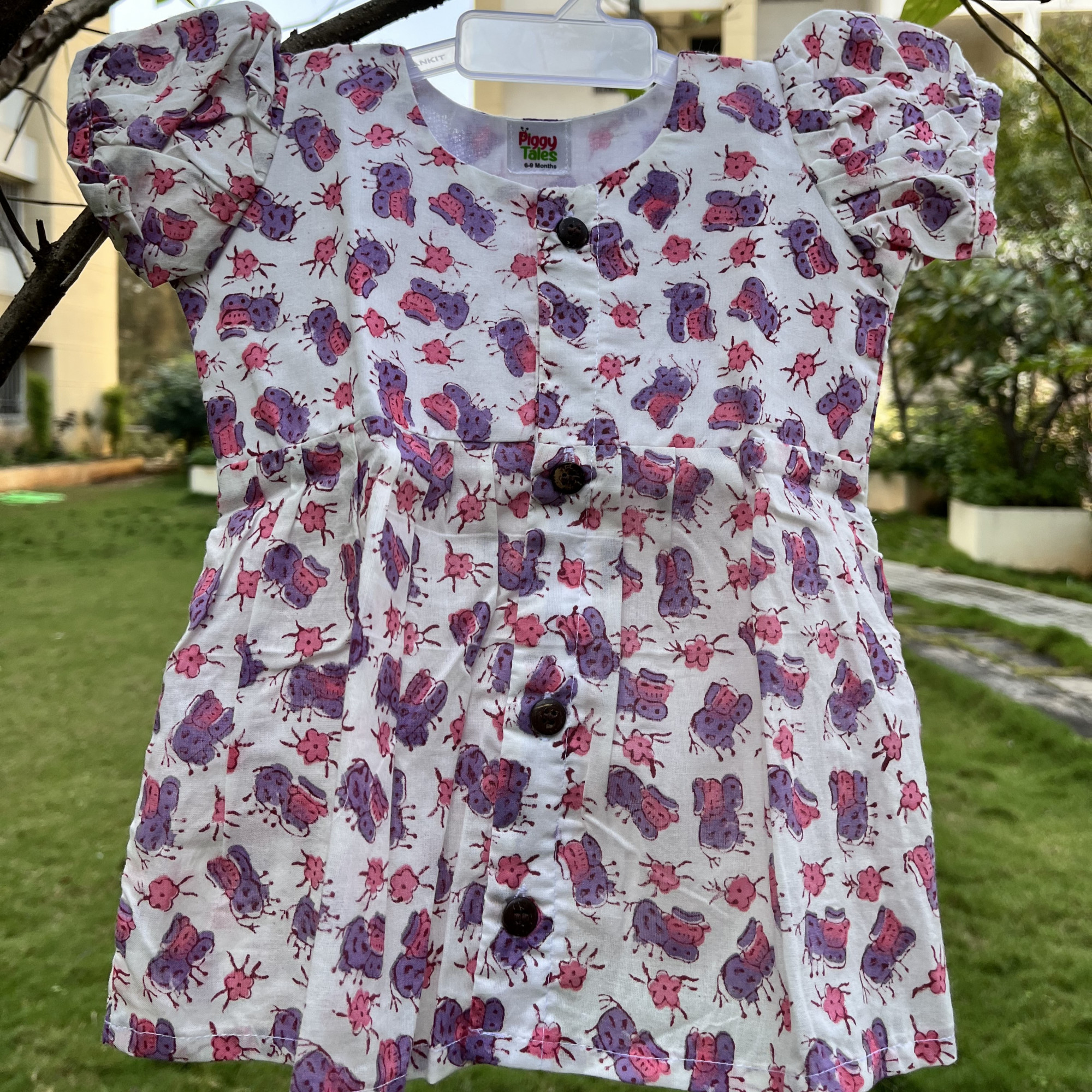 Printed Cotton Puff-Sleeve Baby Frock