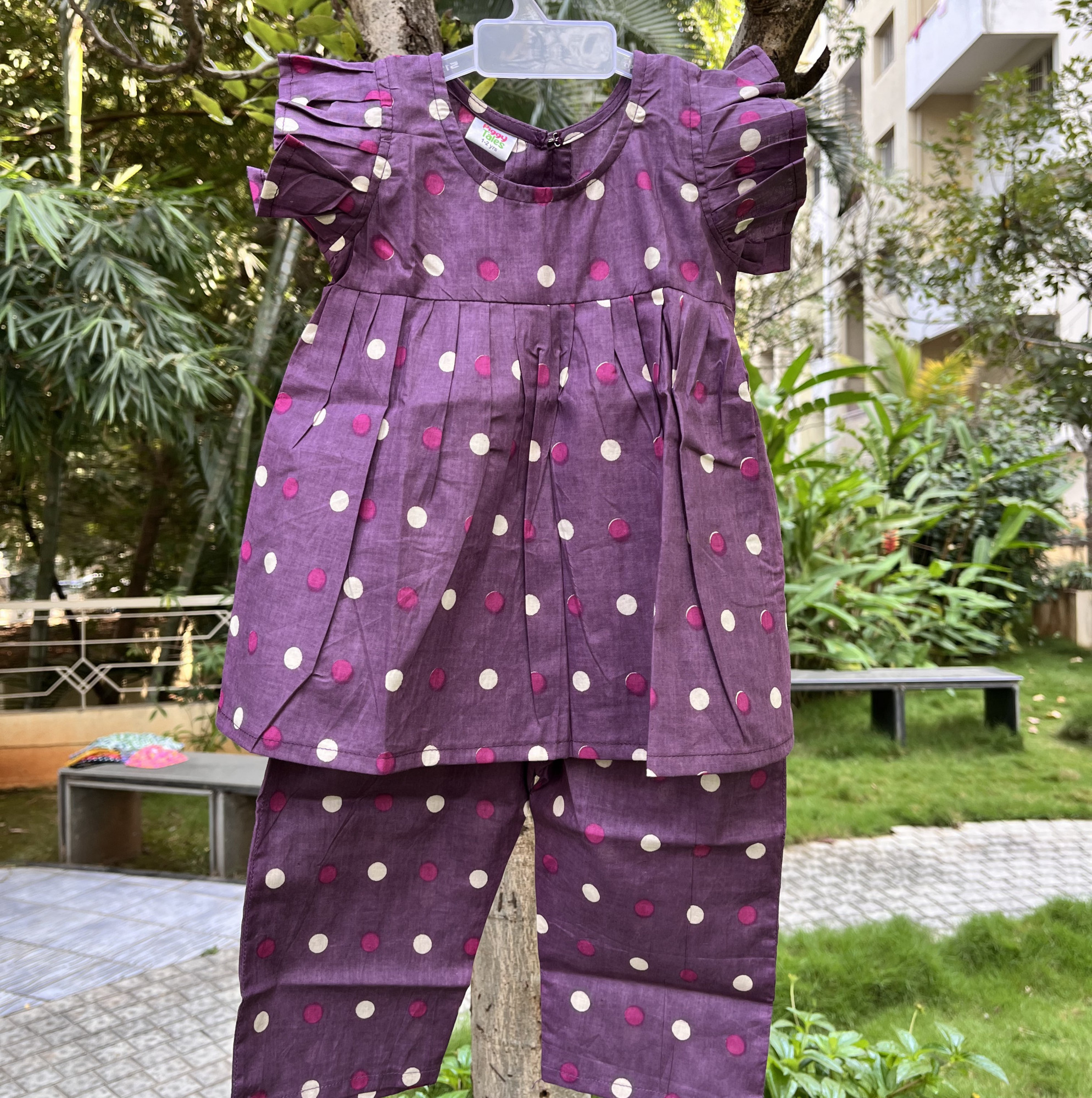 Purple Polka Dot Set Frock-Style Top and Pants
