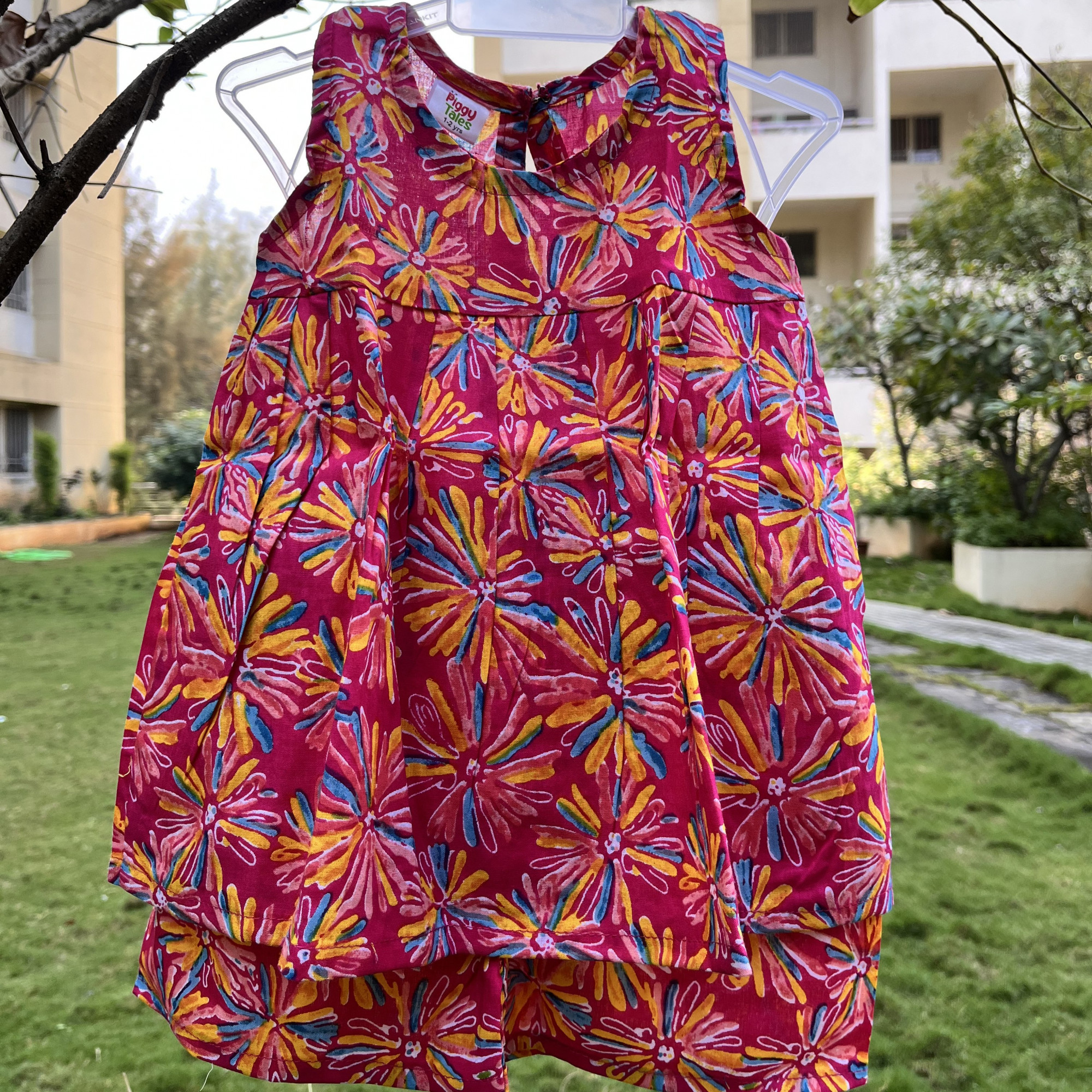 Pink Multicolor Floral Set Frock-Style Top and Shorts