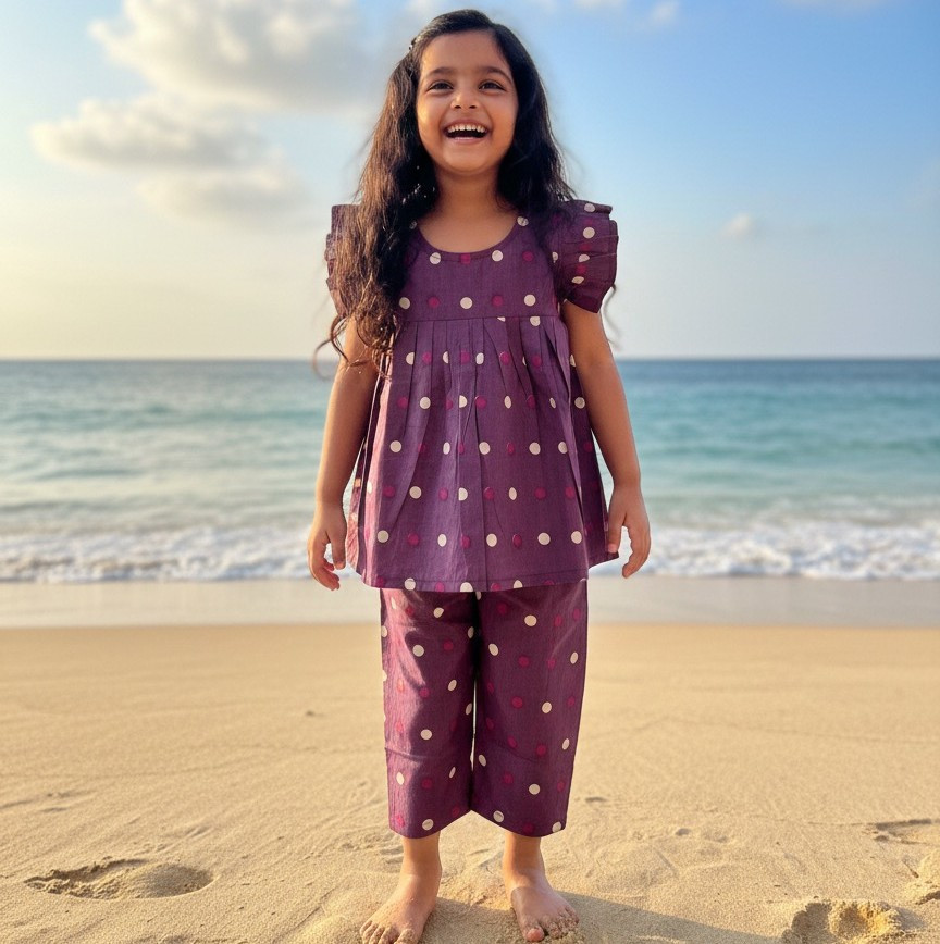 Purple Polka Dot Set Frock-Style Top and Pants