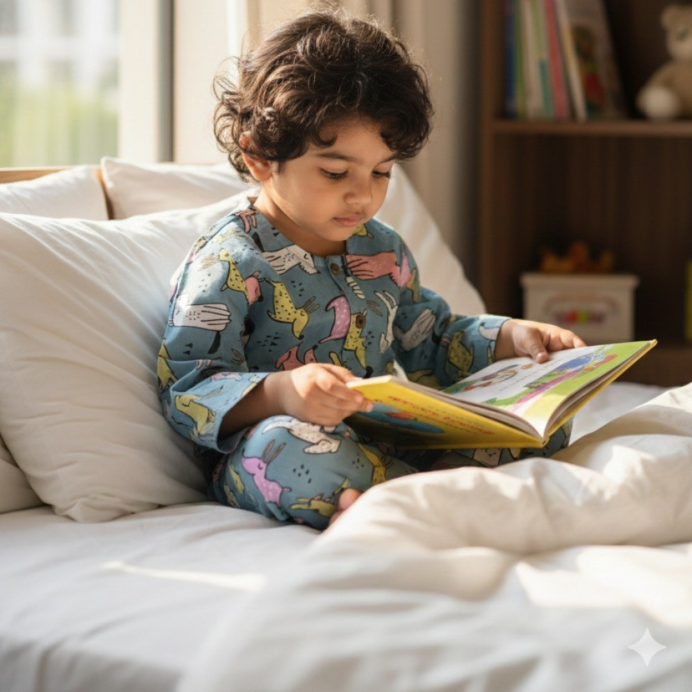 Image of Blue Grey Dog Print  Night Dress