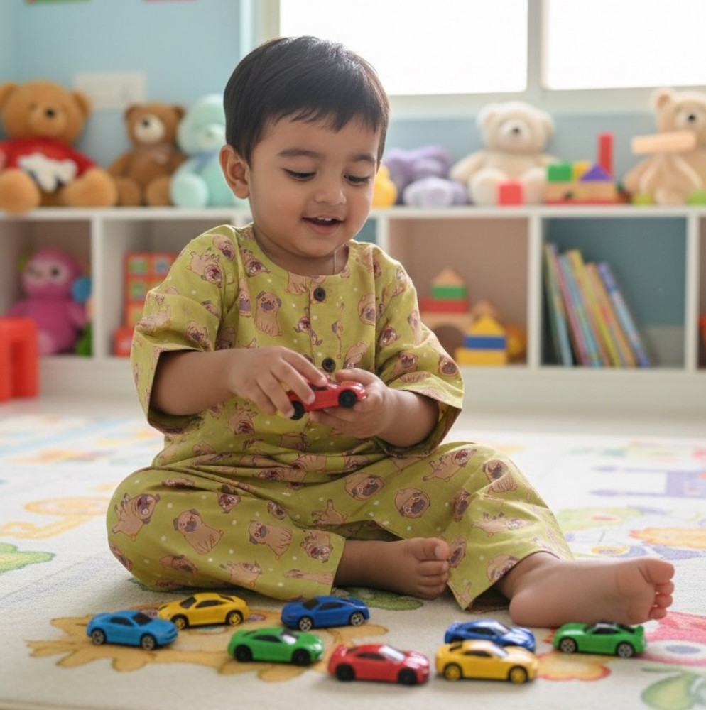 Image of Olive Green Puppy  Print  Night Dress