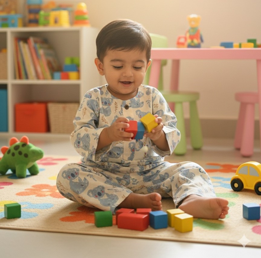 Cream and Blue Koala  Print  Night Dress