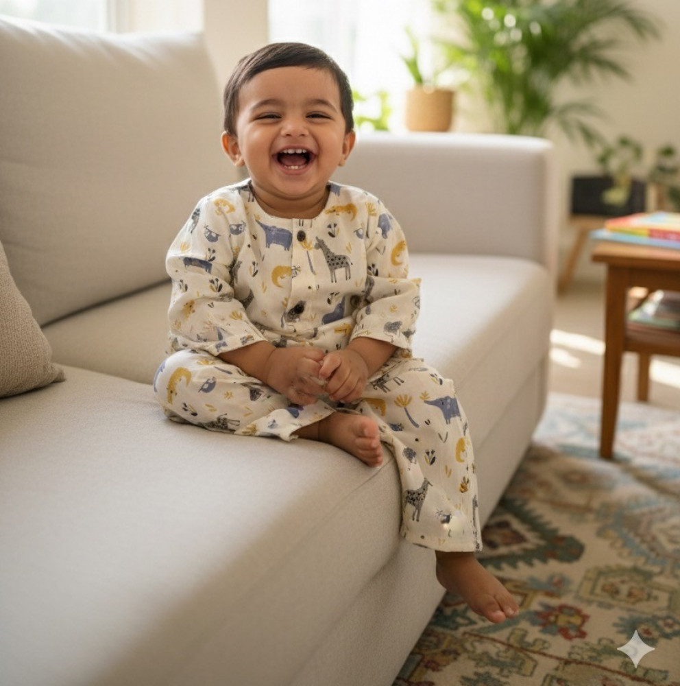 Image of Cream andSafari Print  Night Dress