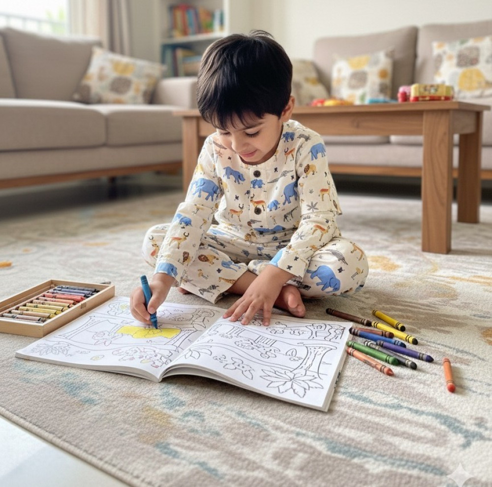Image of Cream and Safari Print  Night Dress