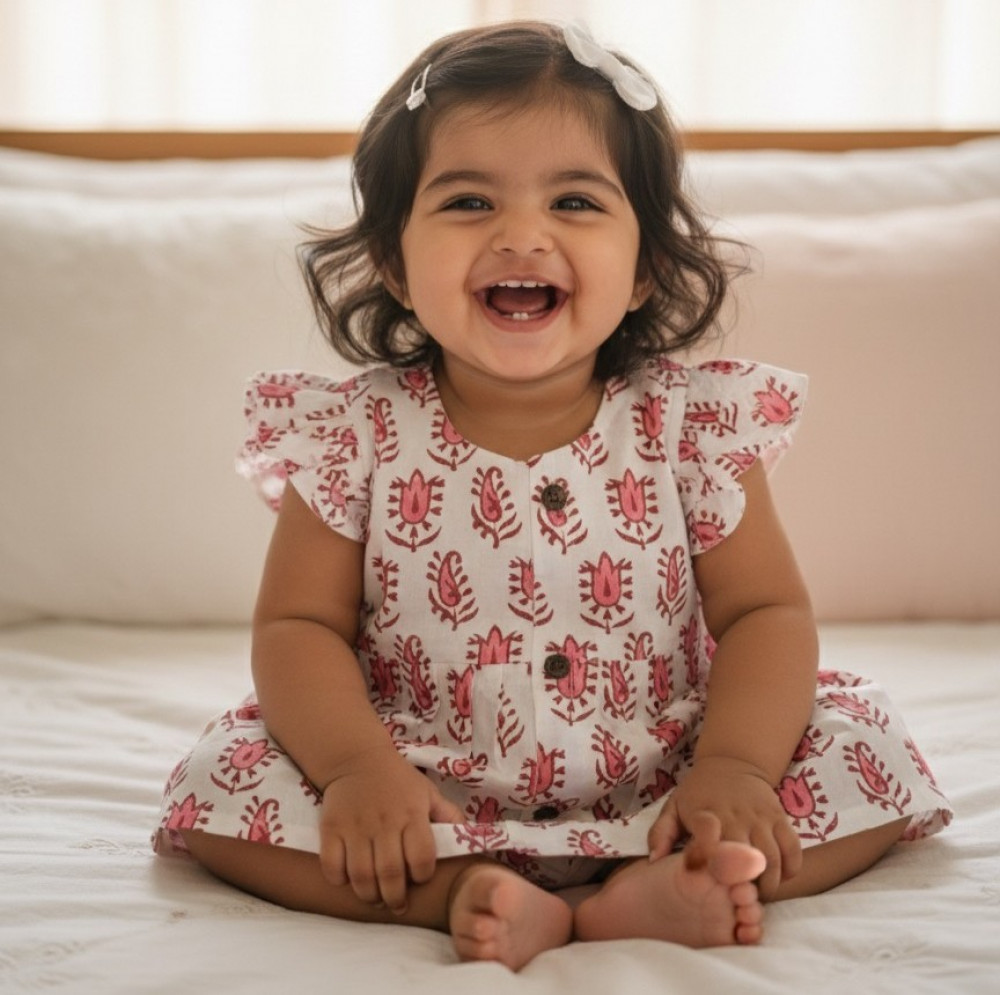 Image of Reddish Floral White Dress