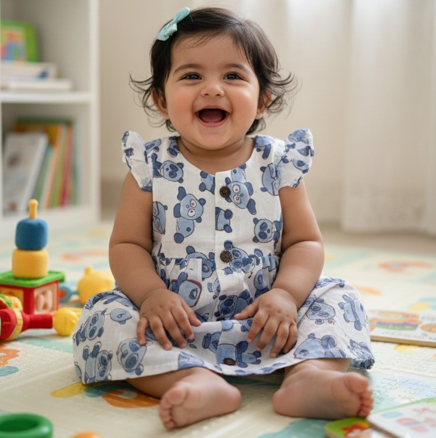 Blue Panda Print Dress