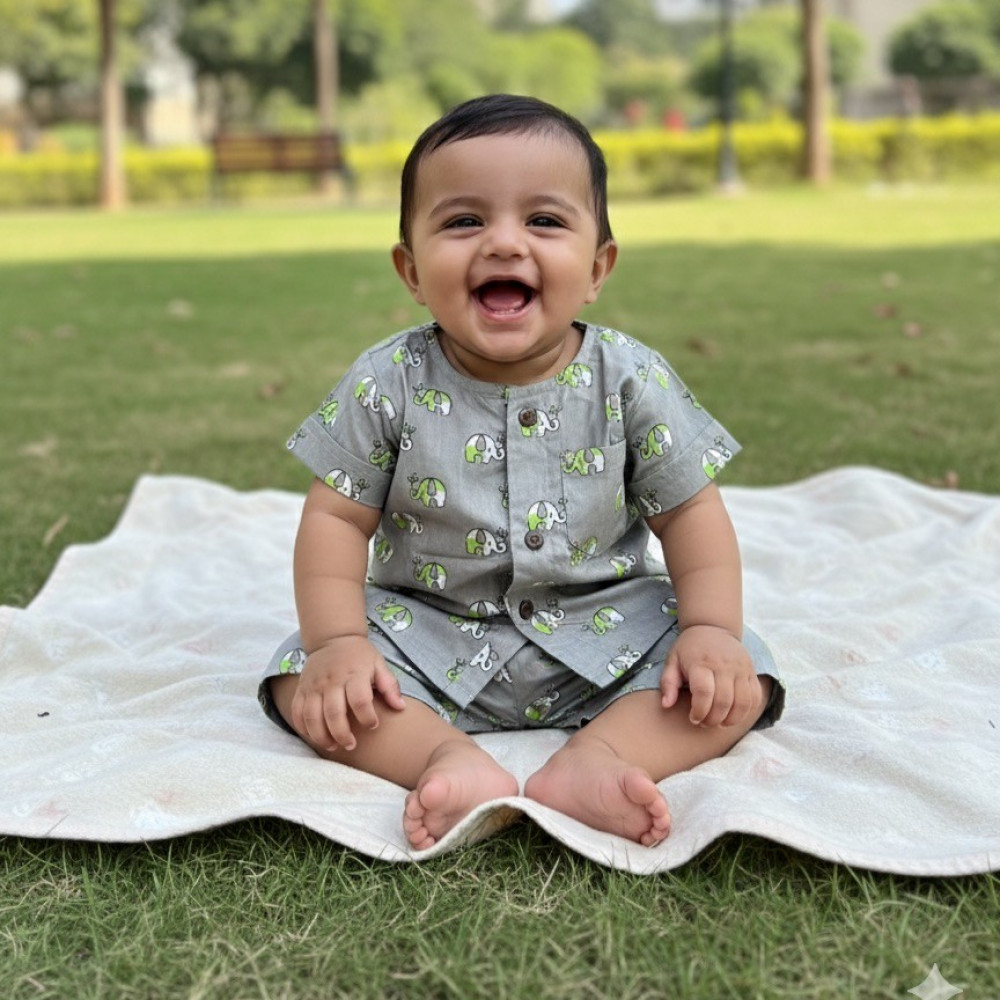 Image of Khaki Elephant Print Set