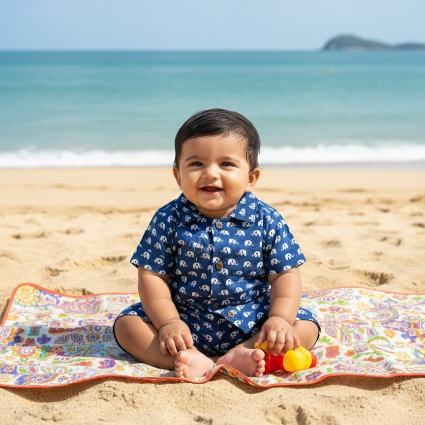 Indigo Elephant Print Set