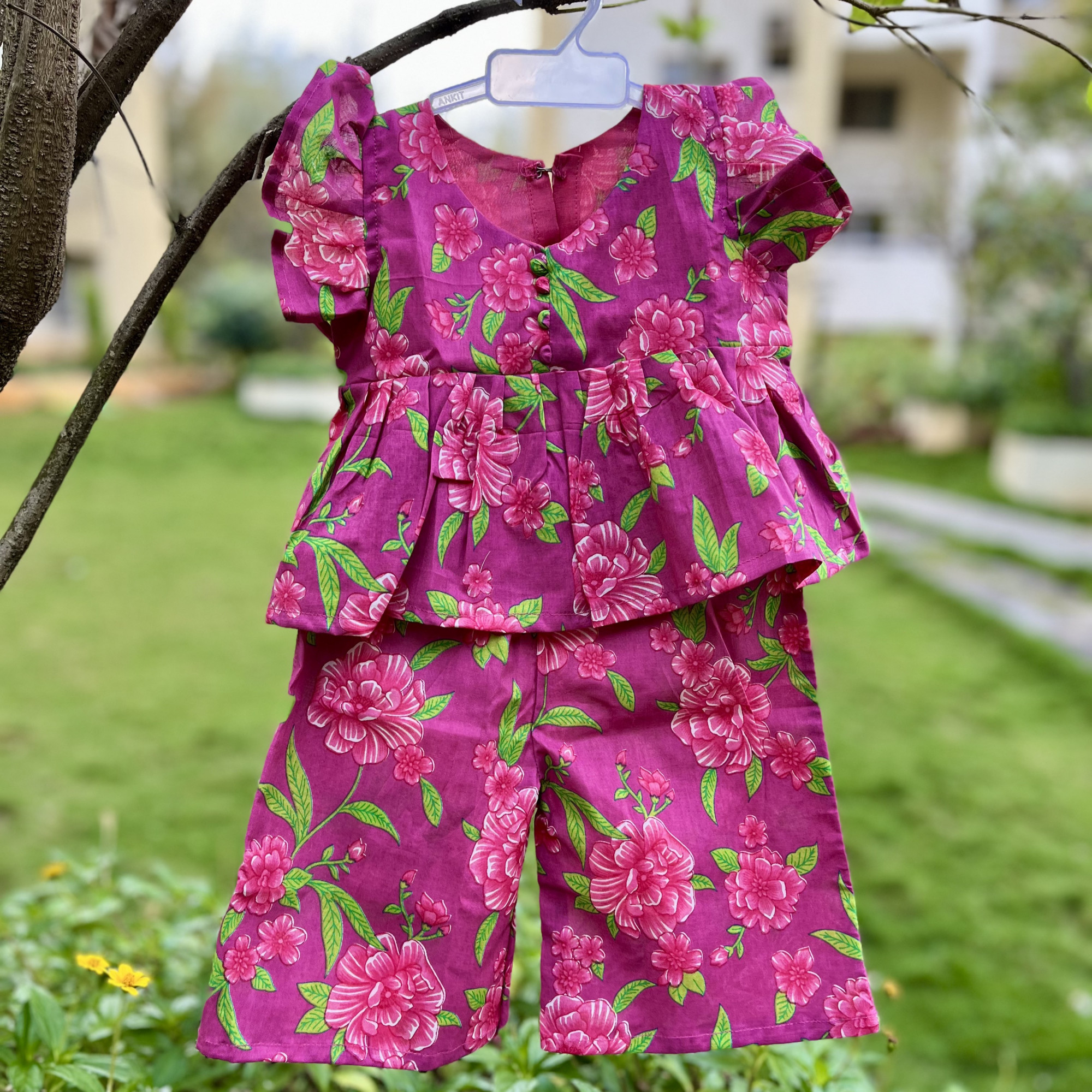 Magenta Meadow Print Pallazo Set