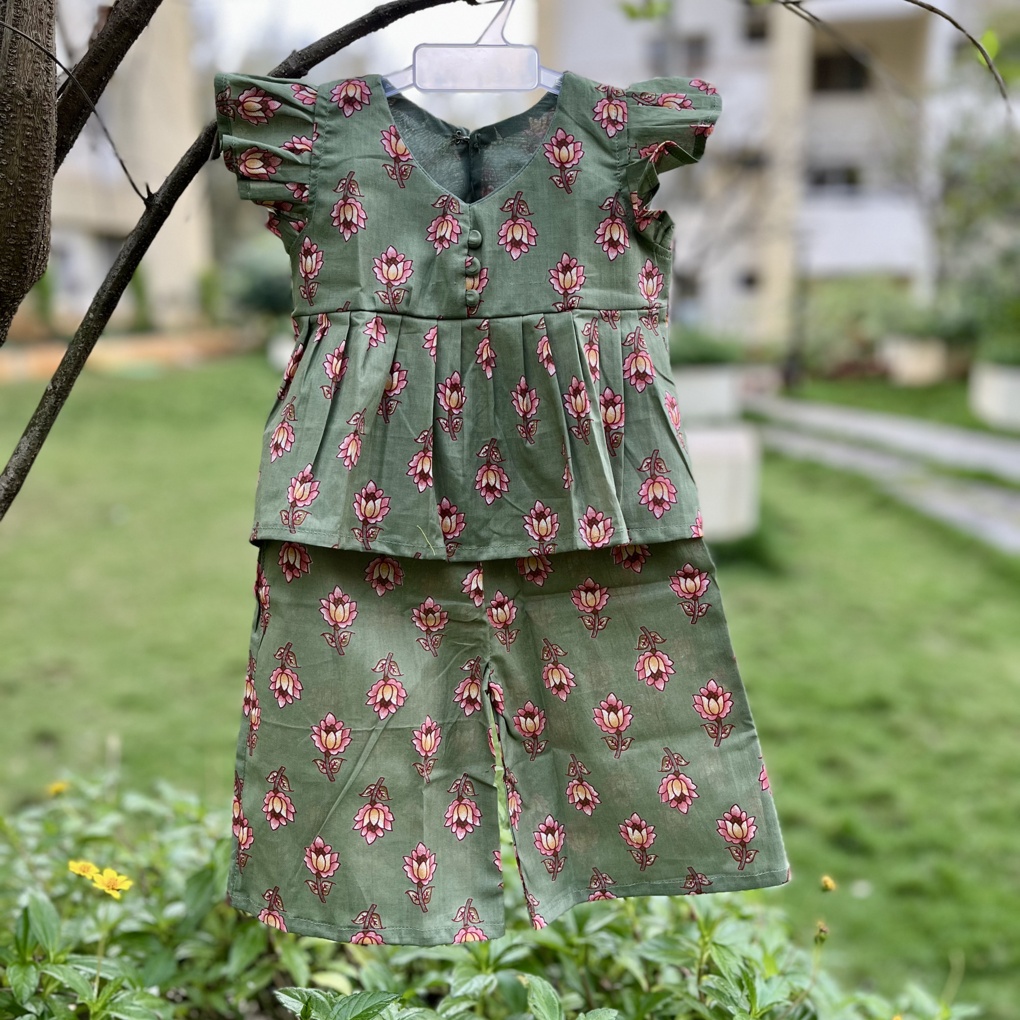 Olive Bloom Print Pallazo Set