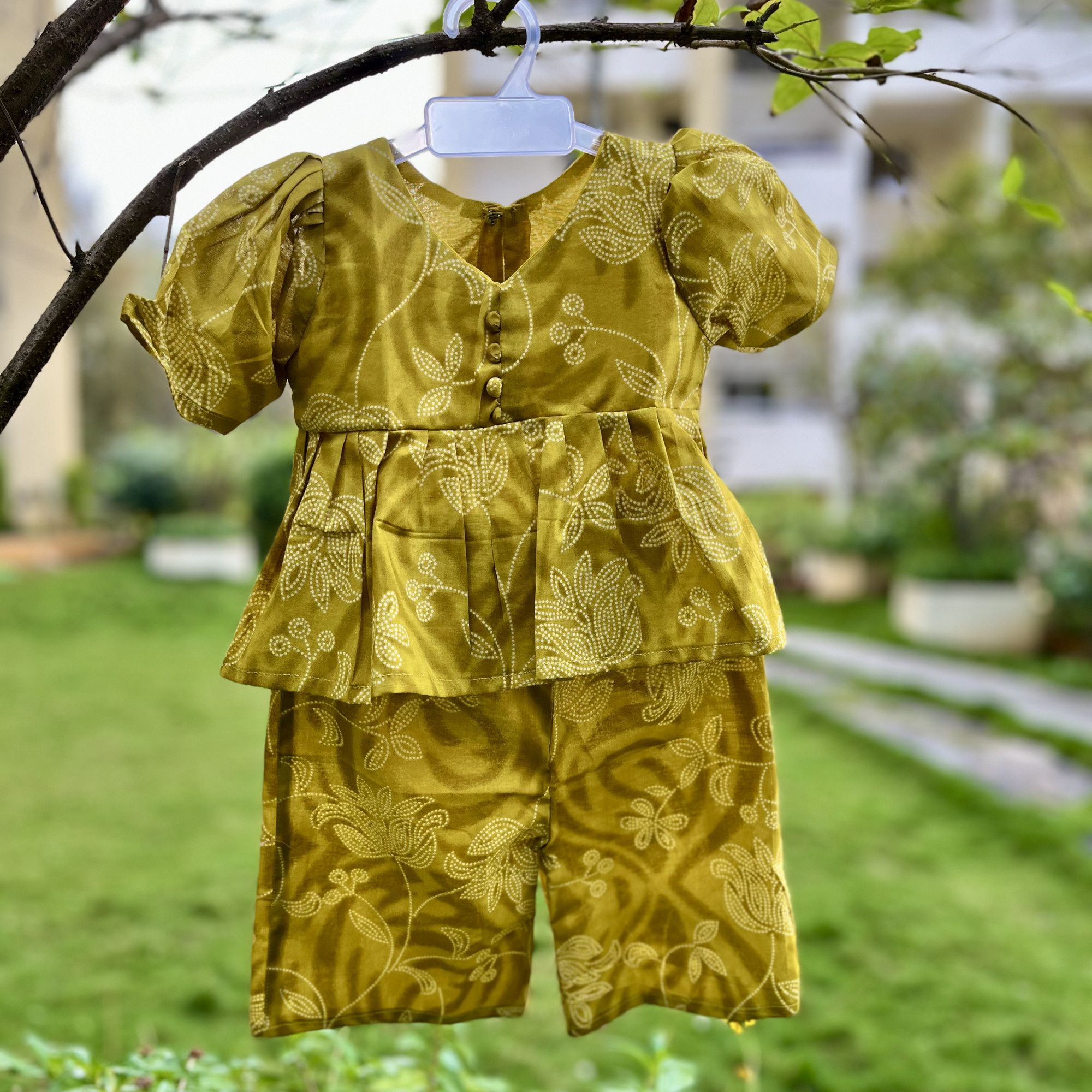 Mustard Floral Print Pallazo Set