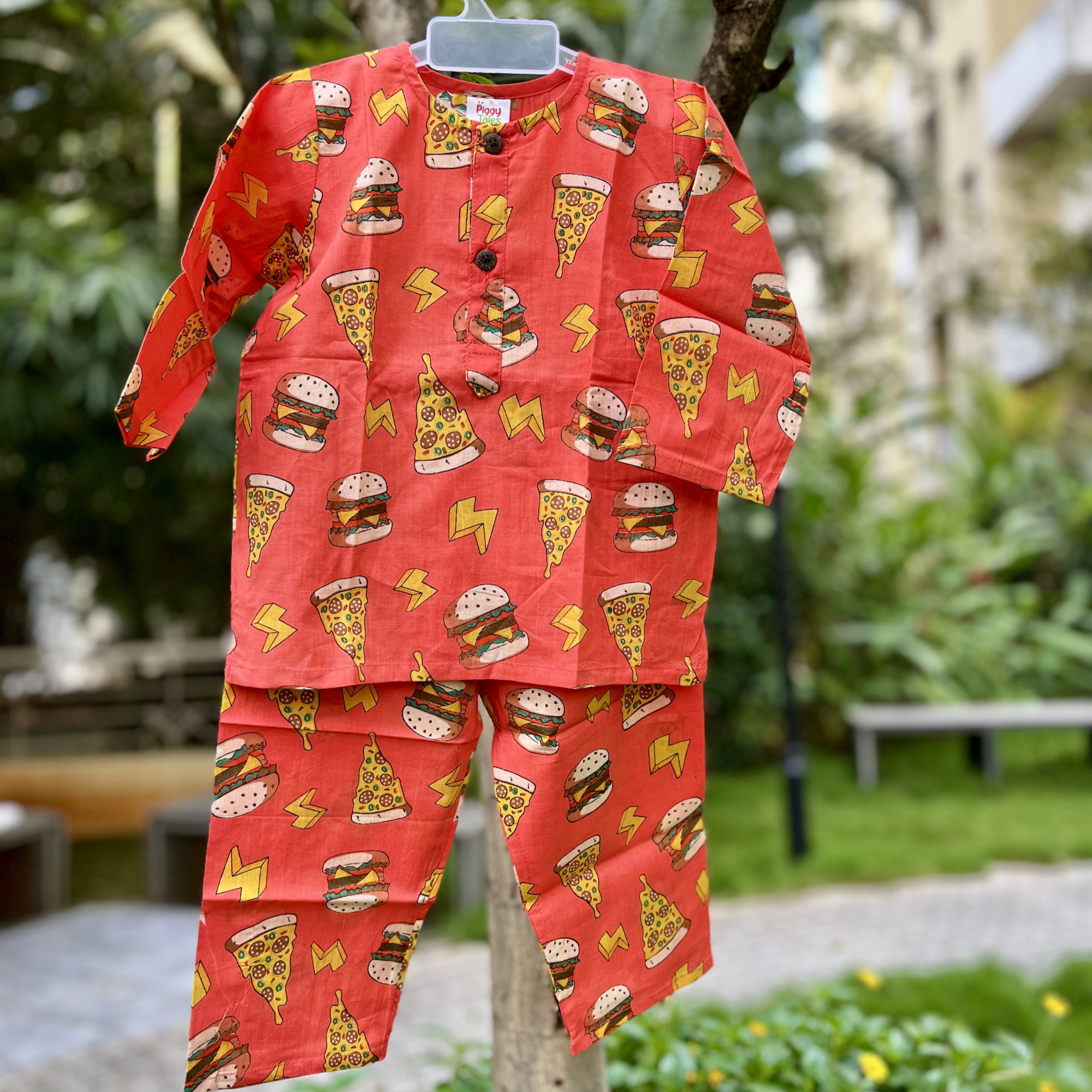 Valentine Red Pizza Burger Print Night Dress