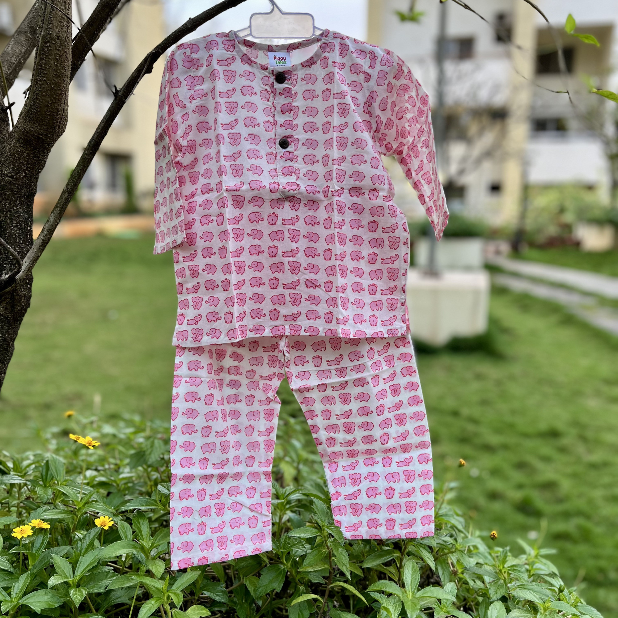 White and Pink Ellie Print  Night Dress