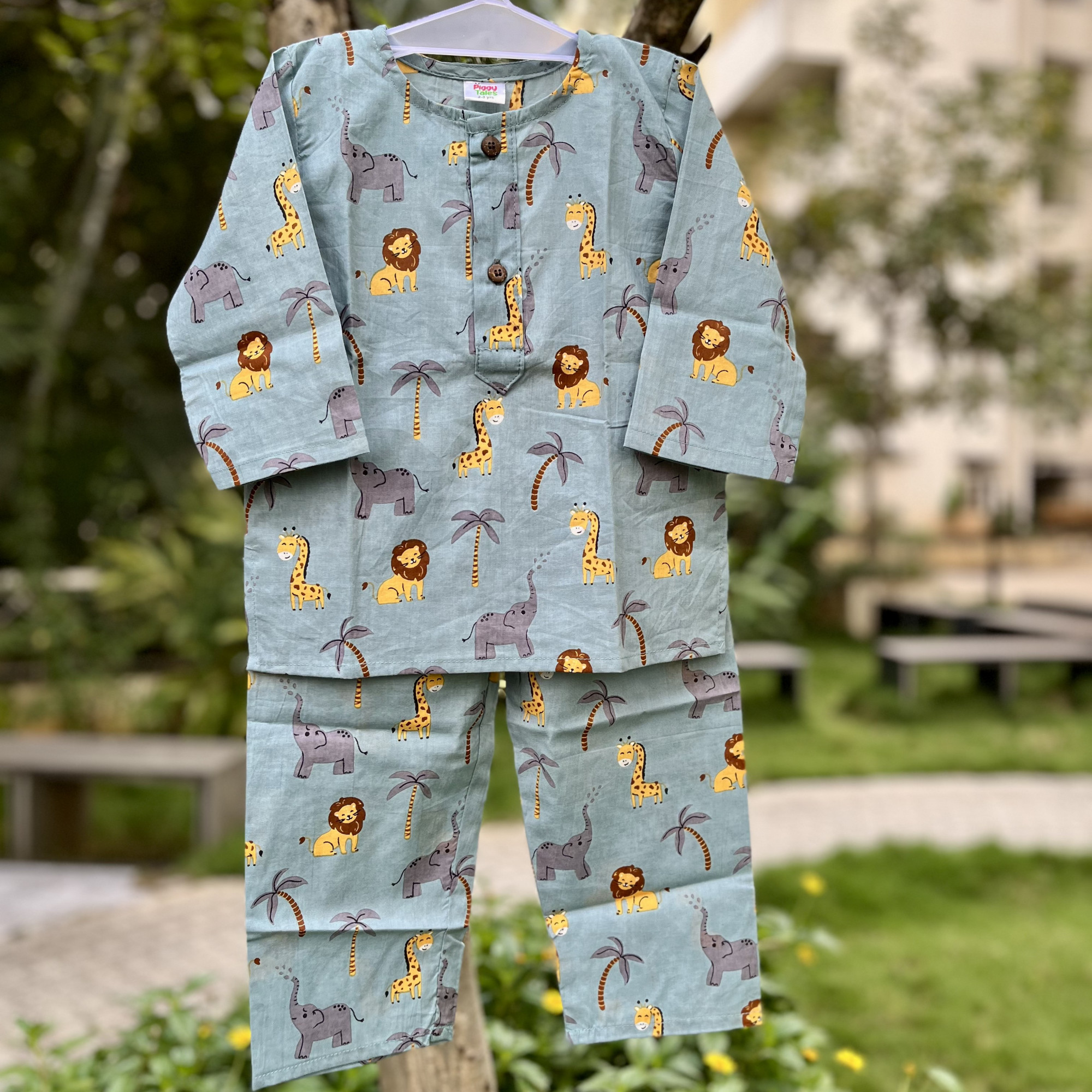 Bluish Grey Jungle Print Night Dress