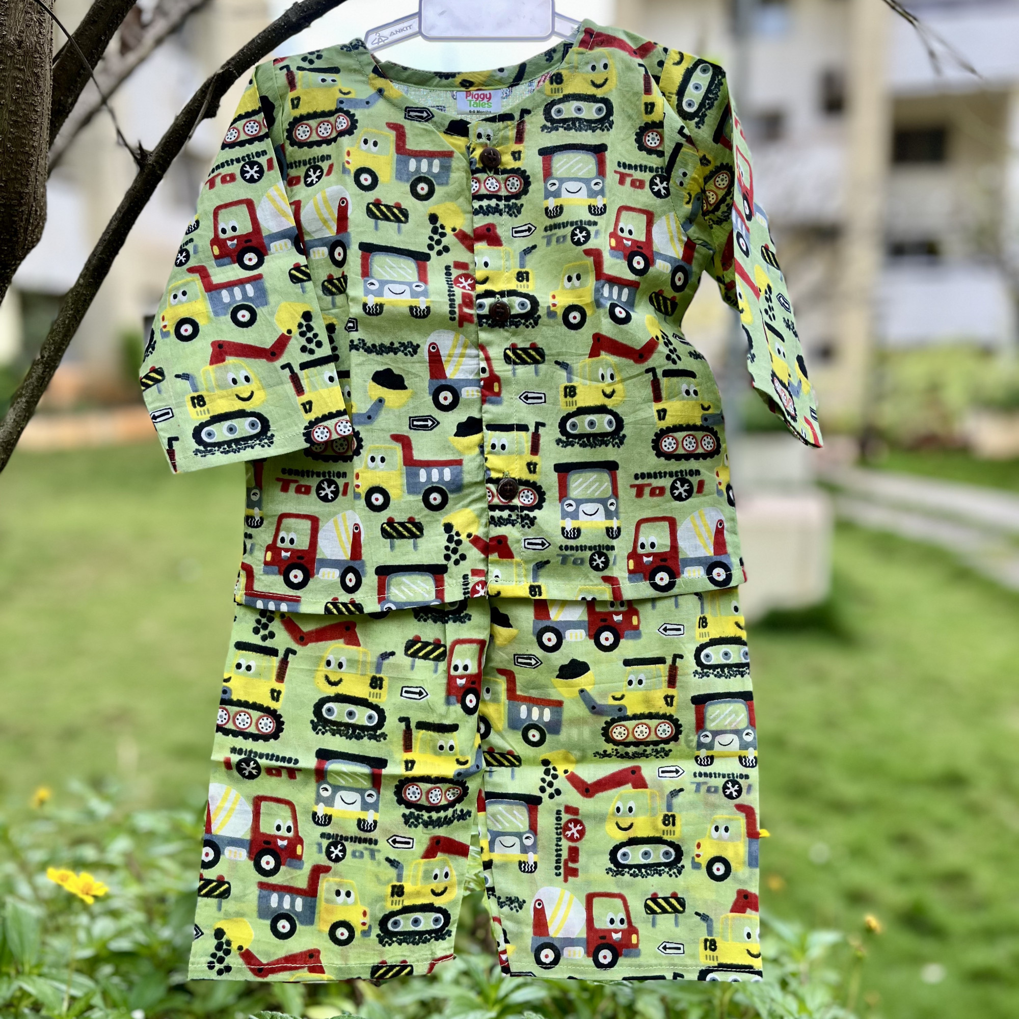 Light Olive Green Contruction Vehicle Print Set