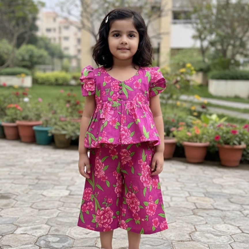Magenta Meadow Print Pallazo Set