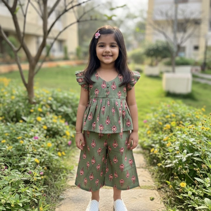 Olive Bloom Print Pallazo Set