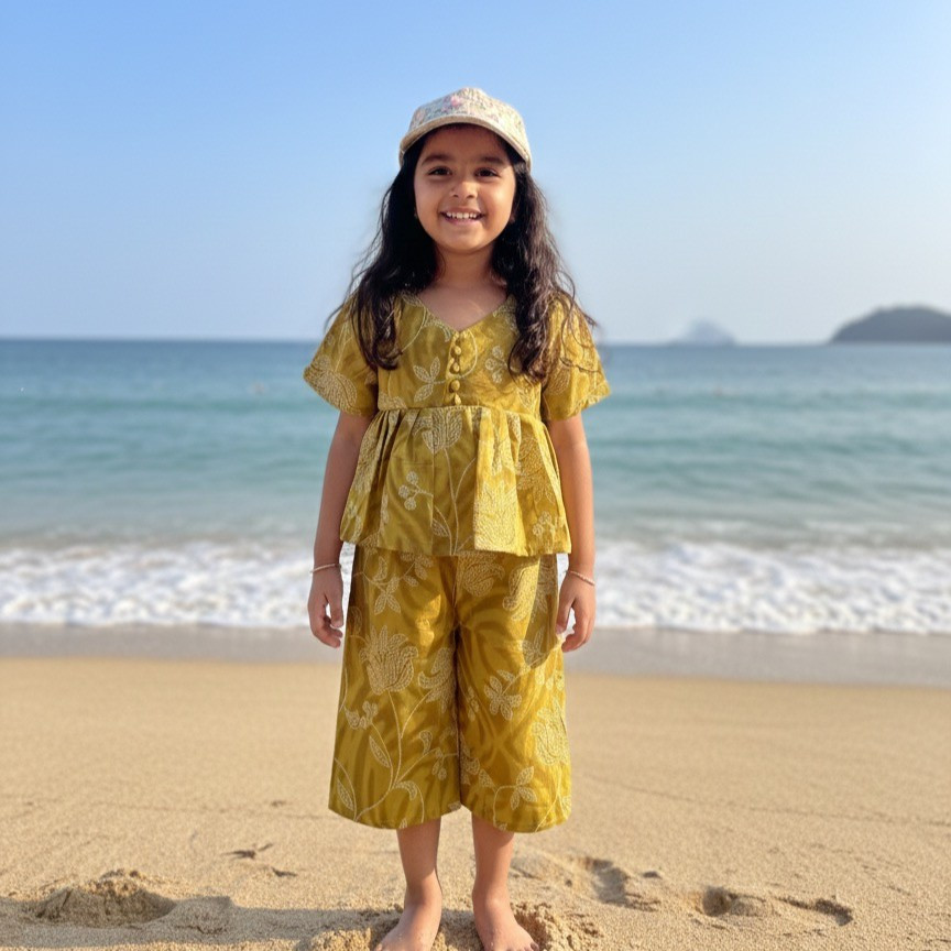 Mustard Floral Print Pallazo Set