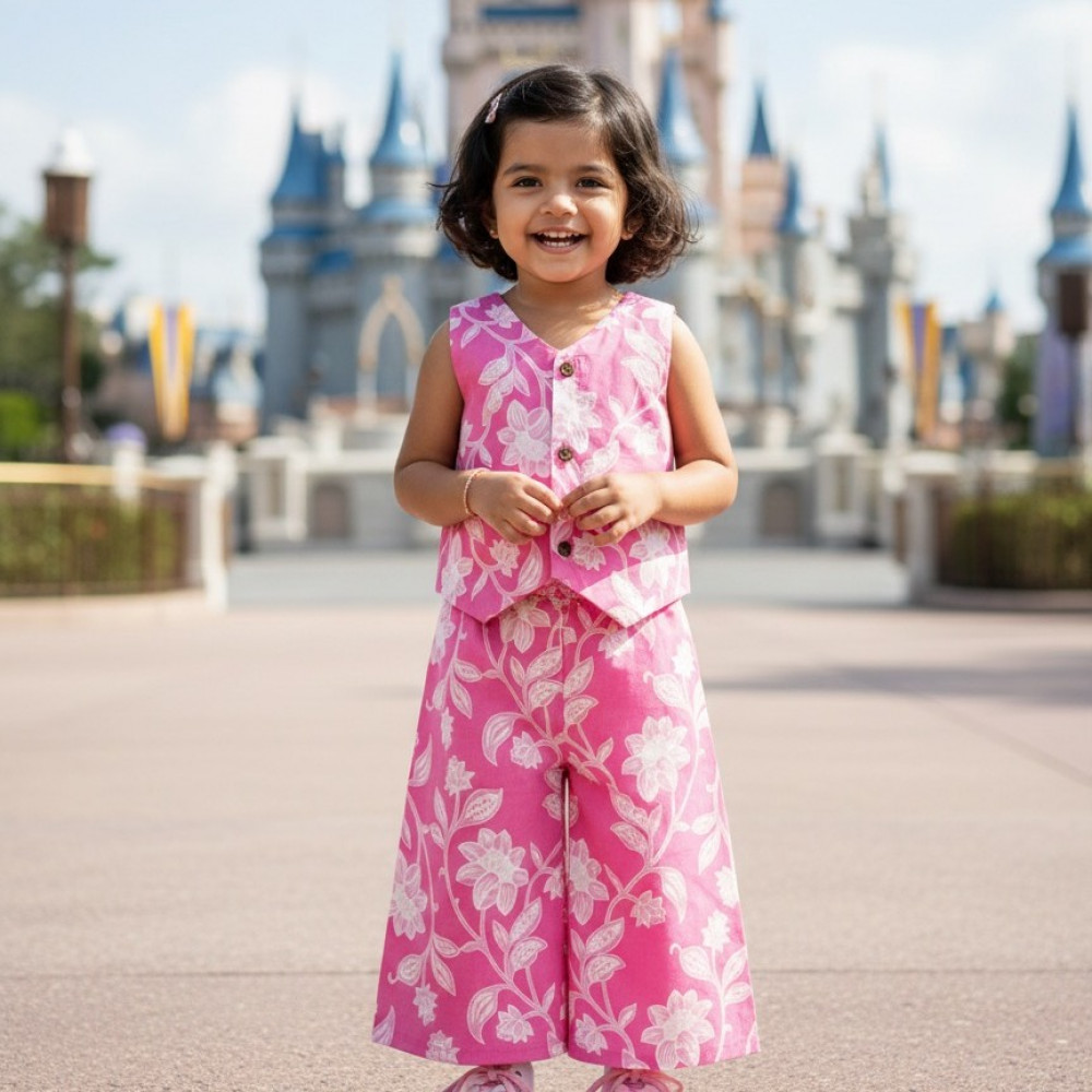 Image of Pink Petal Waistcoat and Pallazo Set